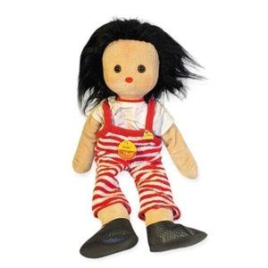 Steiff Doll Gabi Plush Germany Girl Soft Body Striped Overalls Button Tag Vtg